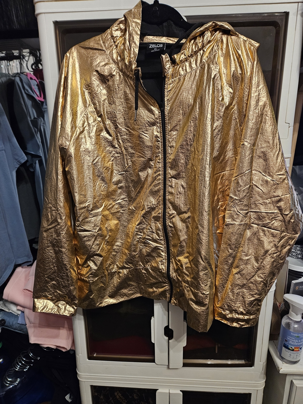 ZELOS Metallic Gold Hooded Bomber Jacket